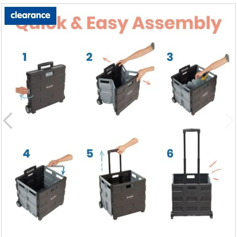 Portable Rolling Storage Cart with Telescopic Handle - Gray and‎ Black